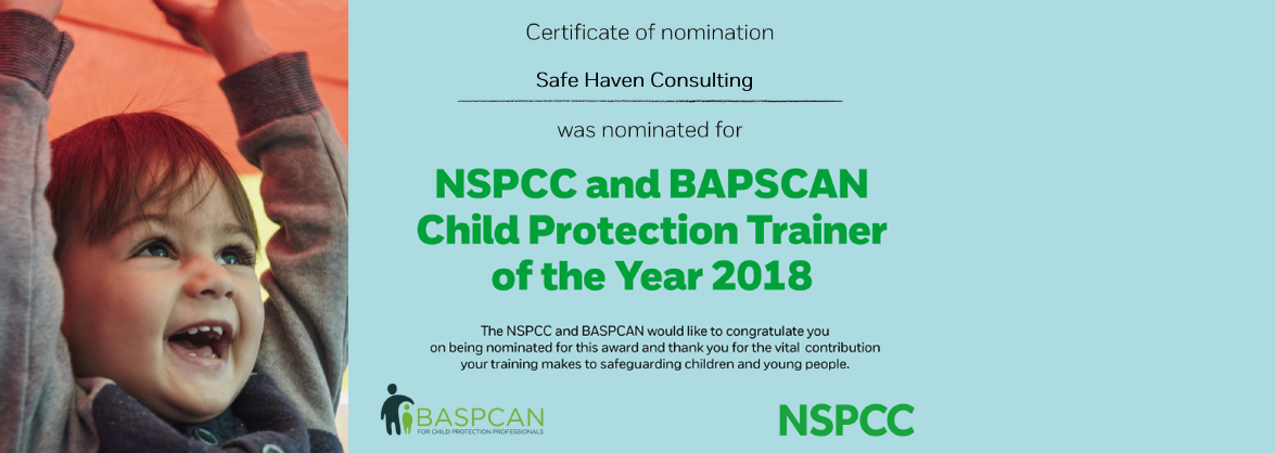National Nomination - Safe Haven Consulting acknowledged at the Child Protection Trainer of the Year Awards 2018!